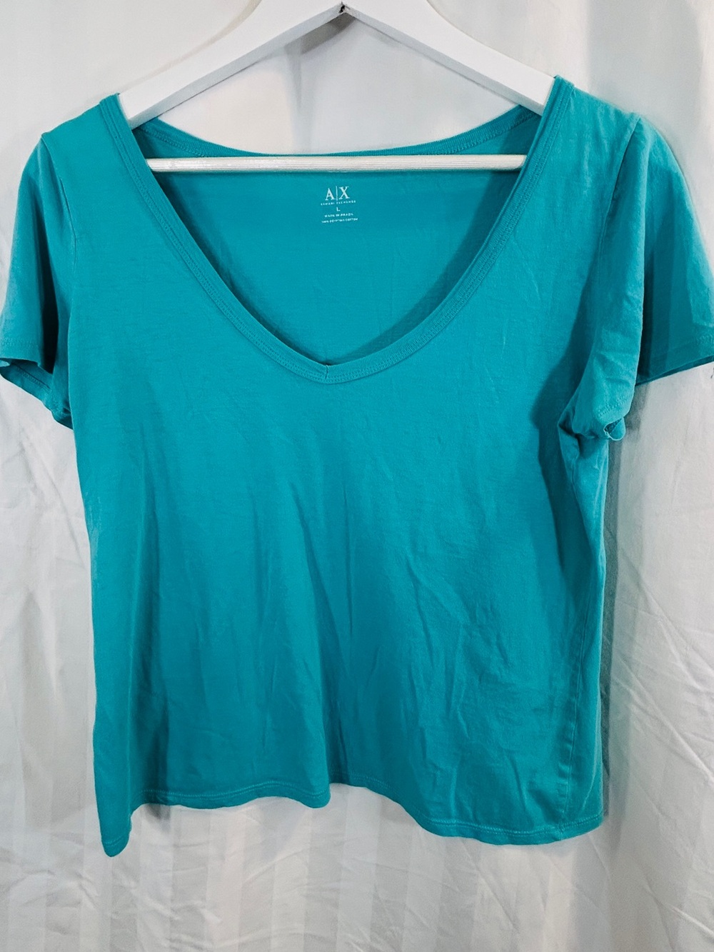 A/X Armani Exchange Women's Teal Short Sleeve V-Neck Tee